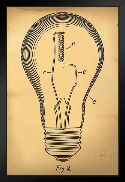 Vintage 1800s Light Bulb Illustration Patent Drawing Black Wood Framed Poster 14x20