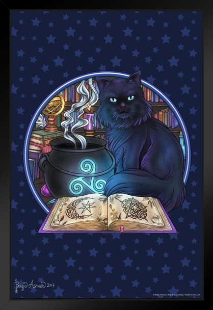 Black Cat Magic by Brigid Ashwood Fantasy Cat Poster Funny Wall Posters Kitten Posters for Wall Funny Cat Poster Inspirational Cat Poster Dark Magic Black Wood Framed Art Poster 14x20