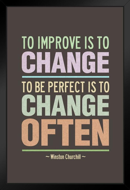 Winston Churchill To Improve Is To Change Motivational Tan Black Wood Framed Art Poster 14x20