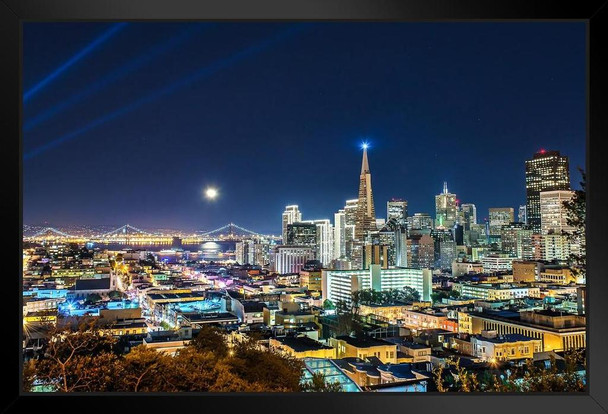 Super Moon over San Francisco California Photo Art Print Black Wood Framed Poster 20x14