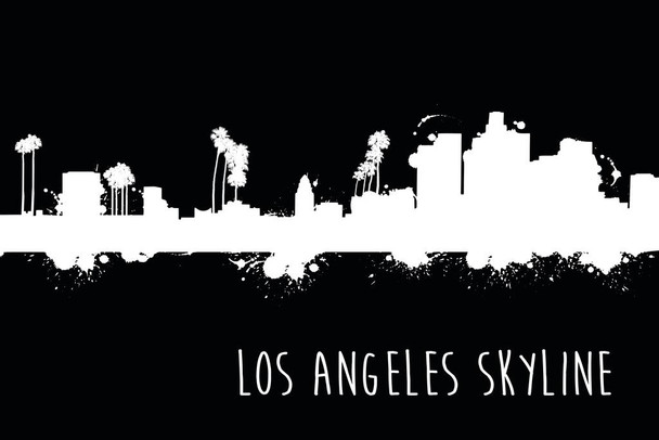 Los Angeles California Skyline Illustration Black and White B&W Cool Wall Decor Art Print Poster 36x24