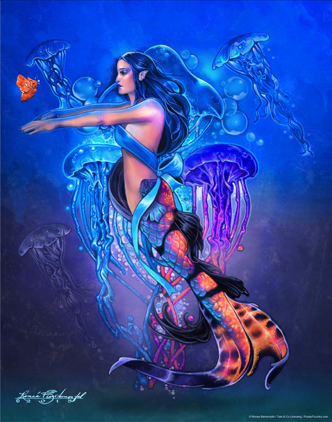 Swimming Lesson by Renee Biertempfel Mermaid Fantasy Art Cool Wall Decor Art Print Poster 12x18