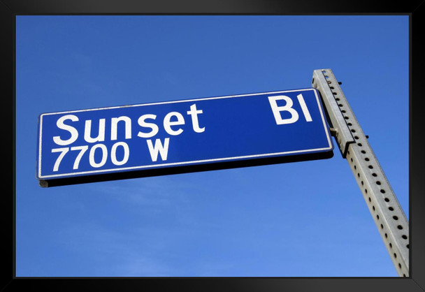 Sunset Boulevard Sign Against Blue Sky Hollywood California Photo Art Print Black Wood Framed Poster 20x14