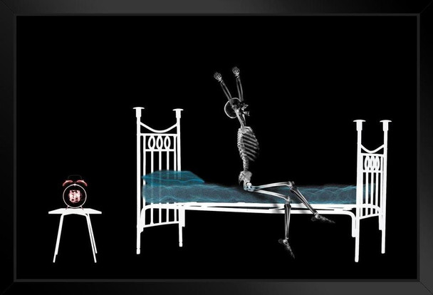 X Ray with Skeleton Rising out of Bed Photo Black Wood Framed Art Poster 20x14