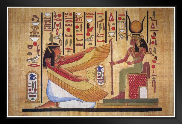 Egyptian Hieroglyphics Isis With Horned Crown Ancient Black Wood Framed Art Poster 14x20