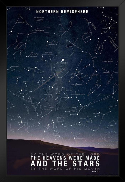 By Word of Lord Heavens Stars Were Made Religious Motivational Black Wood Framed Poster 14x20
