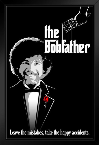 Bob Ross The Bobfather Funny Parody Bob Ross Poster Bob Ross Collection Bob Art Painting Happy Accidents Motivational Poster Funny Bob Ross Afro and Beard Black Wood Framed Art Poster 14x20