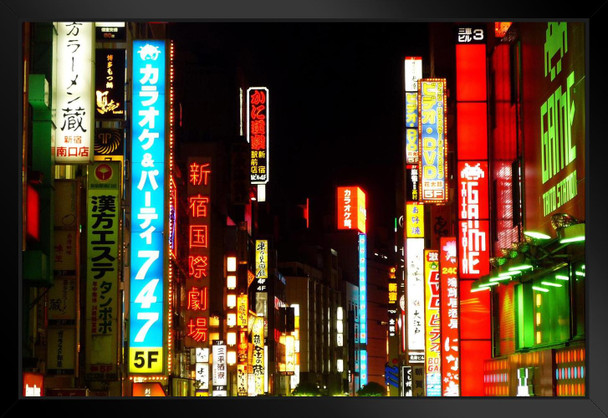 Neon Signs in Shinjuku Ward Tokyo Japan Photo Art Print Black Wood Framed Poster 20x14