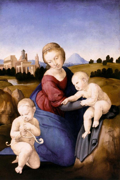 Raphael Madonna and Child with Infant St John Baby Realism Romantic Artwork Raffaello Prints Biblical Drawings Portrait Painting Wall Art Renaissance Canvas Art Cool Wall Art Print Poster 24x36