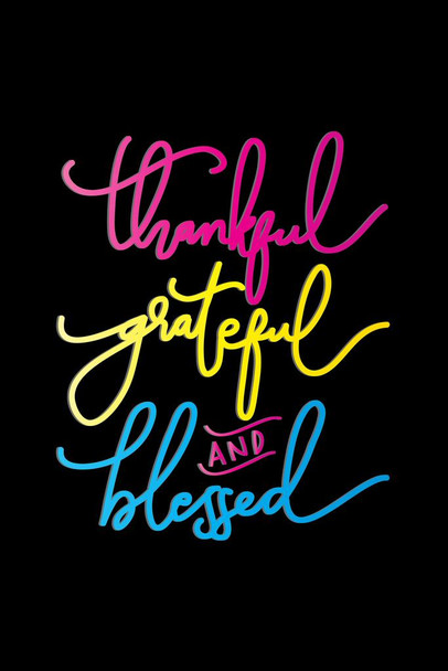 Thankful Grateful Blessed Neon Art Inspirational Prayer Cool Wall Decor Art Print Poster 24x36
