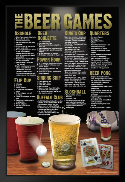 The Beer Games Drinking Rules Chart College Party Sign Black Wood Framed Art Poster 14x20