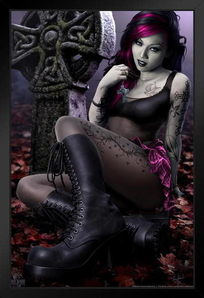 Goth Girl Tom Wood Fantasy Art Black Wood Framed Poster 14x20