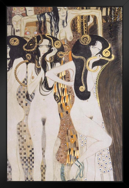 Gustav Klimt Gorgons and Typheus Gothic Reaper Art Nouveau Prints and Posters Gustav Klimt Canvas Wall Art Fine Art Wall Decor Women Landscape Abstract Painting Black Wood Framed Art Poster 14x20