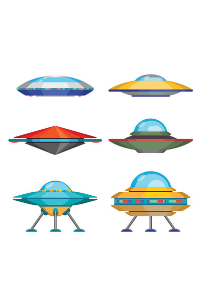 Aliens UFO Spaceships Renderings Colorful Collection Cool Wall Decor Art Print Poster 12x18