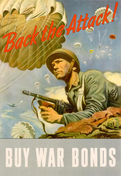 WPA War Propaganda Back The Attack Buy War Bonds WWII War Savings Motivational Cool Huge Large Giant Poster Art 36x54