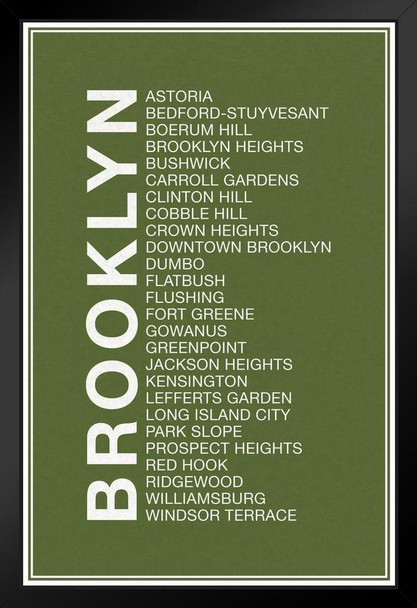 Neighborhoods Brooklyn Astoria Brooklyn Heights Dumbo Flatbush Long Island City Green Black Wood Framed Poster 14x20