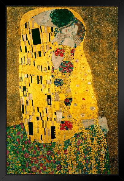 Gustav Klimt The Kiss 1908 Austrian Symbolist Painter Golden Period Art Nouveau Print Black Wood Framed Poster 14x20