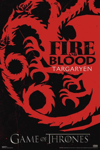Game Of Thrones Fire And Blood Targaryen HBO Medieval Fantasy TV Television Series Cool Wall Art Print Poster 24x36