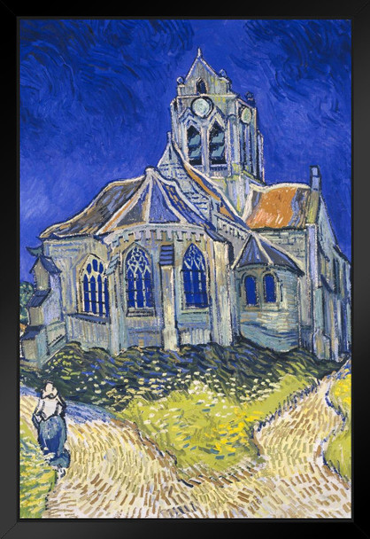 Vincent Van Gogh The Church at Auvers Van Gogh Wall Art Impressionist Portrait Painting Style Fine Art Home Decor Realism Romantic Artwork Decorative Wall Decor Black Wood Framed Art Poster 14x20