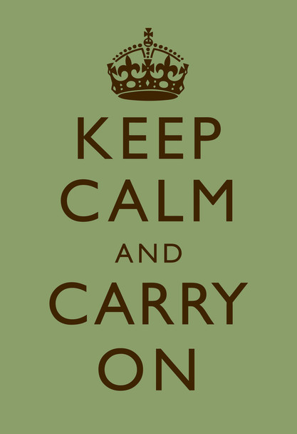 Keep Calm Carry On Motivational Inspirational WWII British Morale Mint Green Brown Cool Wall Art Print Poster 12x18