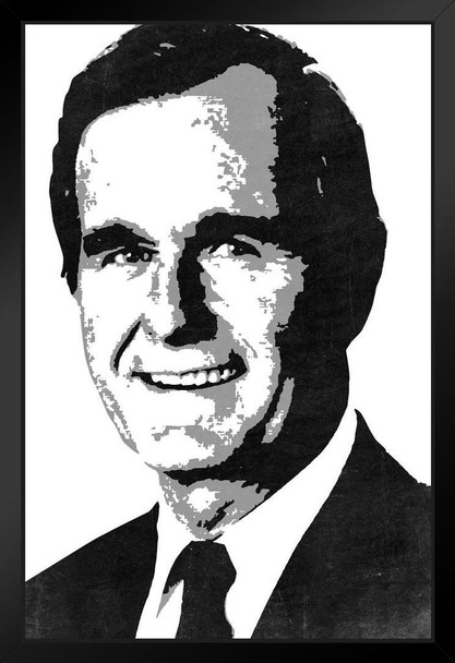 President George HW Bush 41 Pop Art Portrait Republican Politics Politician White Black Wood Framed Art Poster 14x20