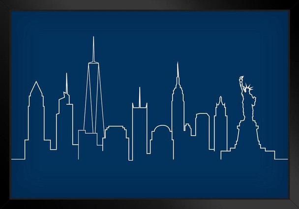 Skyline New York City Blue Black Wood Framed Poster 14x20