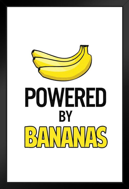 Powered By Bananas White With Yellow Black Wood Framed Poster 14x20