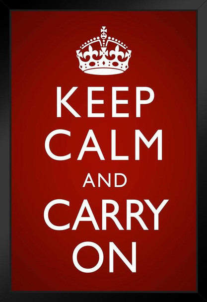 Keep Calm Carry On Red Vignette Black Wood Framed Poster 14x20