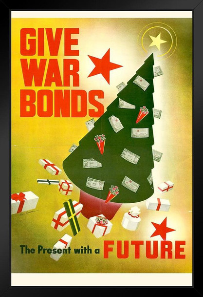 WPA War Propaganda Give War Bonds The Present With A Future Black Wood Framed Poster 14x20