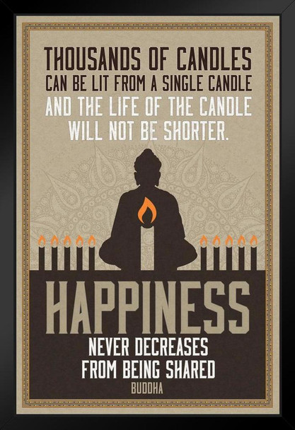 Thousands of Candles Happiness Buddha Famous Motivational Inspirational Quote Art Print Black Wood Framed Poster 14x20