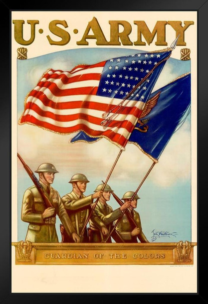 WPA War Propaganda US Army Guradian Of The Colors Recruiting Black Wood Framed Art Poster 14x20