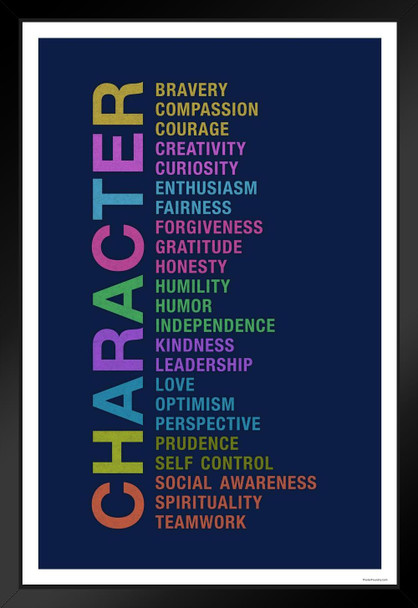 Character Bravery Compassion Courage Creativity Curiosity Motivational Inspirational Black Wood Framed Poster 14x20