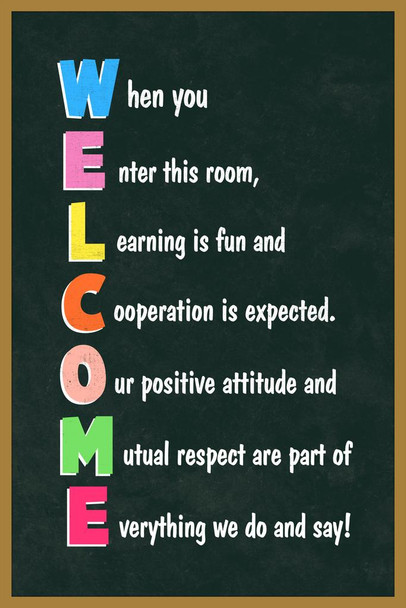 Classroom Sign Welcome Teacher Motivational Inspirational Rules Teacher Supplies School Decor Teaching Toddler Kids Elementary Learning Decorations Light Tan Cool Wall Art Print Poster 24x36