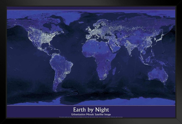 Earth By Night Map Modern Art Black Wood Framed Poster 20x14