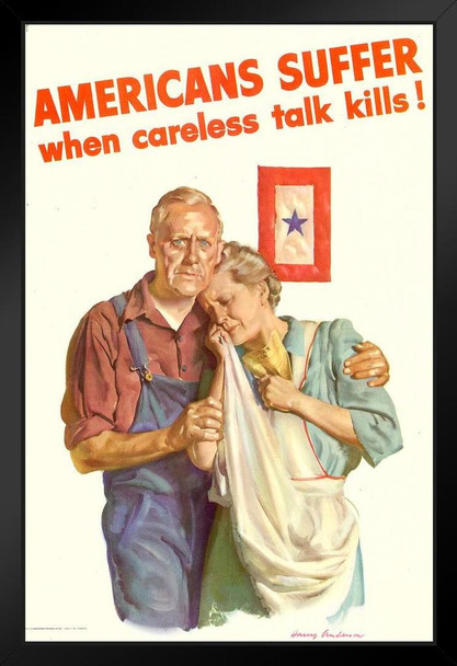 WPA War Propaganda Americans Suffer When Careless Talk Kills Black Wood Framed Poster 14x20