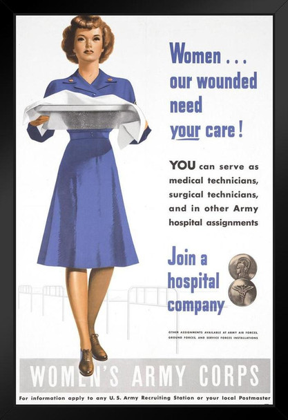 WPA War Propaganda Women Our Wounded Need Your Care Join A Hospital Company Black Wood Framed Poster 14x20