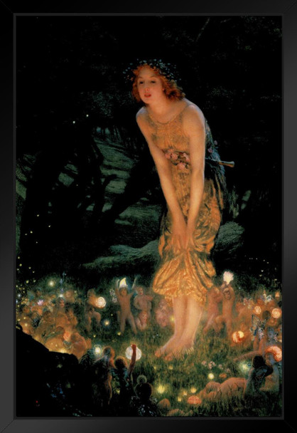 Edward Robert Hughes Midsummer Eve Realism Romantic Artwork Woman Portrait Oil Painting Wall Art Renaissance Art Prints Canvas Fantasy Fine Art Painting Black Wood Framed Art Poster 14x20