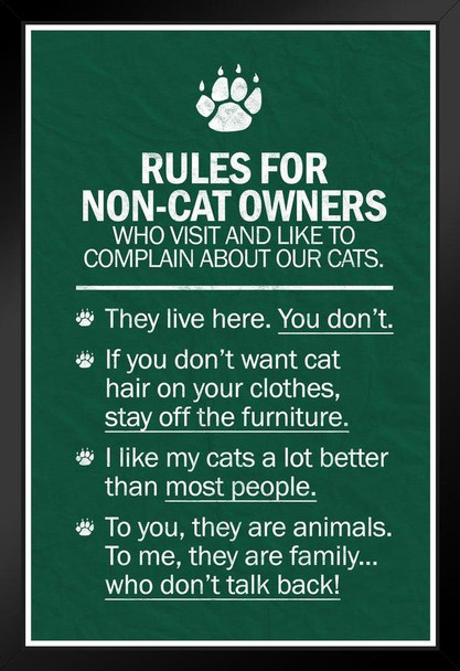 Cat Rules For Non Cat Owners Cat Poster Funny Wall Posters Kitten Posters for Wall Motivational Cat Poster Funny Cat Poster Inspirational Cat Poster Black Wood Framed Art Poster 14x20