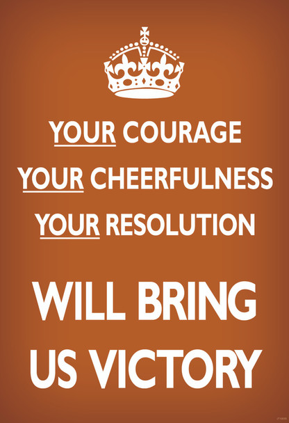 Your Courage Cheerfulness Resolution Will Bring Us Victory Red British WWII Motivational Cool Wall Decor Art Print Poster 12x18