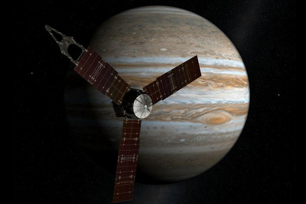 Satellite Orbiting Jupiters Moon Juno Outer Space Exploration Photograph Cool Wall Art Print Poster 24x36
