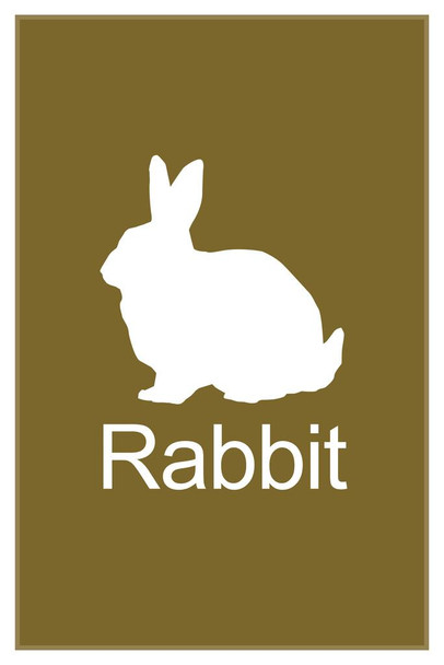 Farm Animals Rabbit Silhouette Classroom Learning Aid Mustard Cool Wall Art Print Poster 24x36