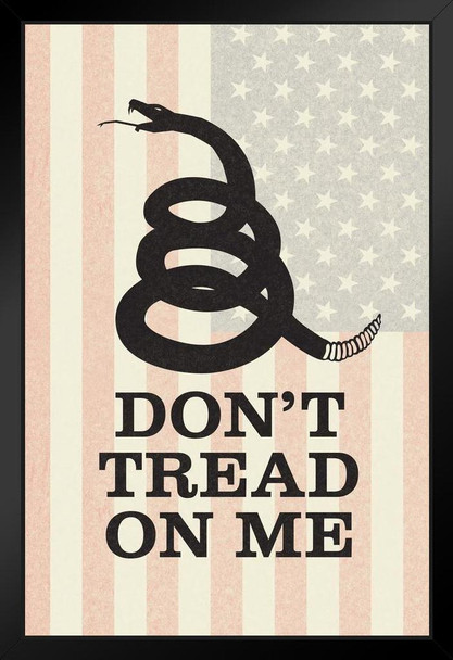 Gadsden Flag Dont Tread On Me Rattlesnake Coiled To Strike Old Glory Faded Textured Black Wood Framed Poster 14x20