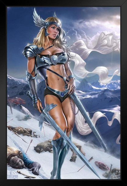 Valkyrie Warrior Woman Tom Wood Fantasy Art Black Wood Framed Poster 14x20