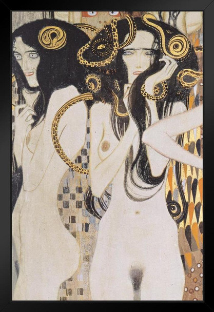 Gustav Klimt The Gorgons and Typheus Woman Nude Portrait Art Nouveau Prints and Posters Gustav Klimt Canvas Wall Art Fine Art Wall Decor Women Abstract Painting Black Wood Framed Art Poster 14x20