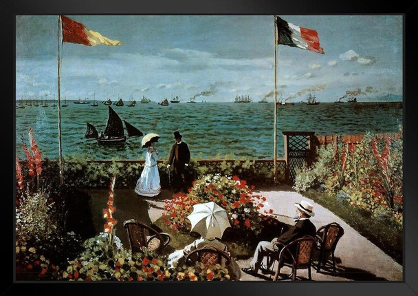 Claude Monet Garden at Sainte Adresse 1867 Impressionist Oil On Canvas Painting Art Black Wood Framed Poster 20x14