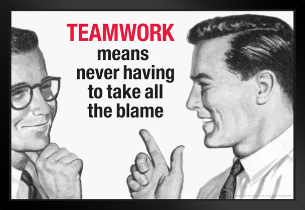 Teamwork Means Never Having To Take All The Blame Humor Black Wood Framed Poster 20x14