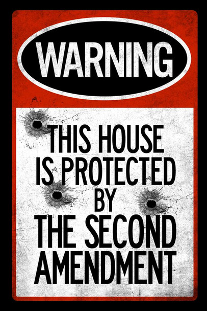 Warning Sign This House Protected By Second Amendment Bullet Holes Cool Wall Decor Art Print Poster 24x36