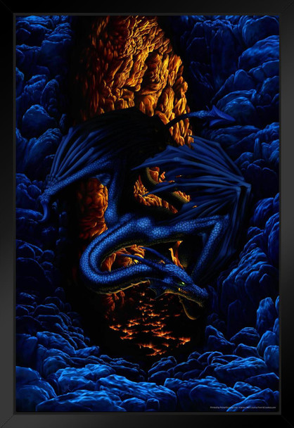 Midnight Dragon Art Print Black Wood Framed Poster 14x20
