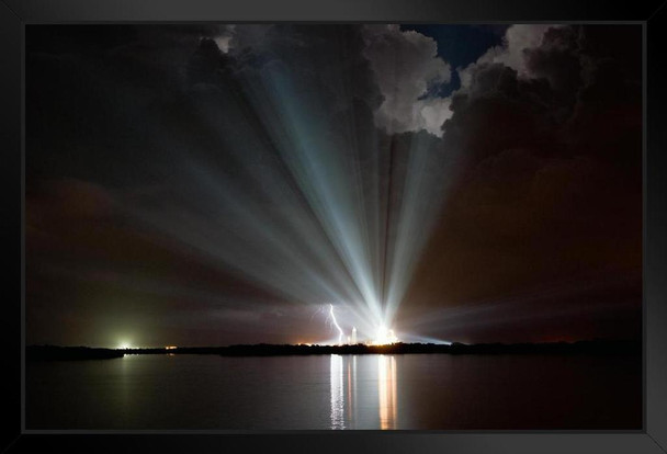 Space Shuttle Discovery Thunderstorm Blast Off Orbiter Vehicle Spacecraft Photograph Black Wood Framed Poster 14x20