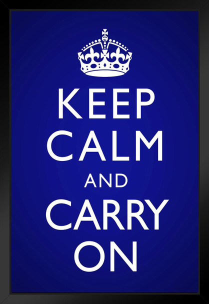 Keep Calm Carry On Blue Vignette Black Wood Framed Poster 14x20